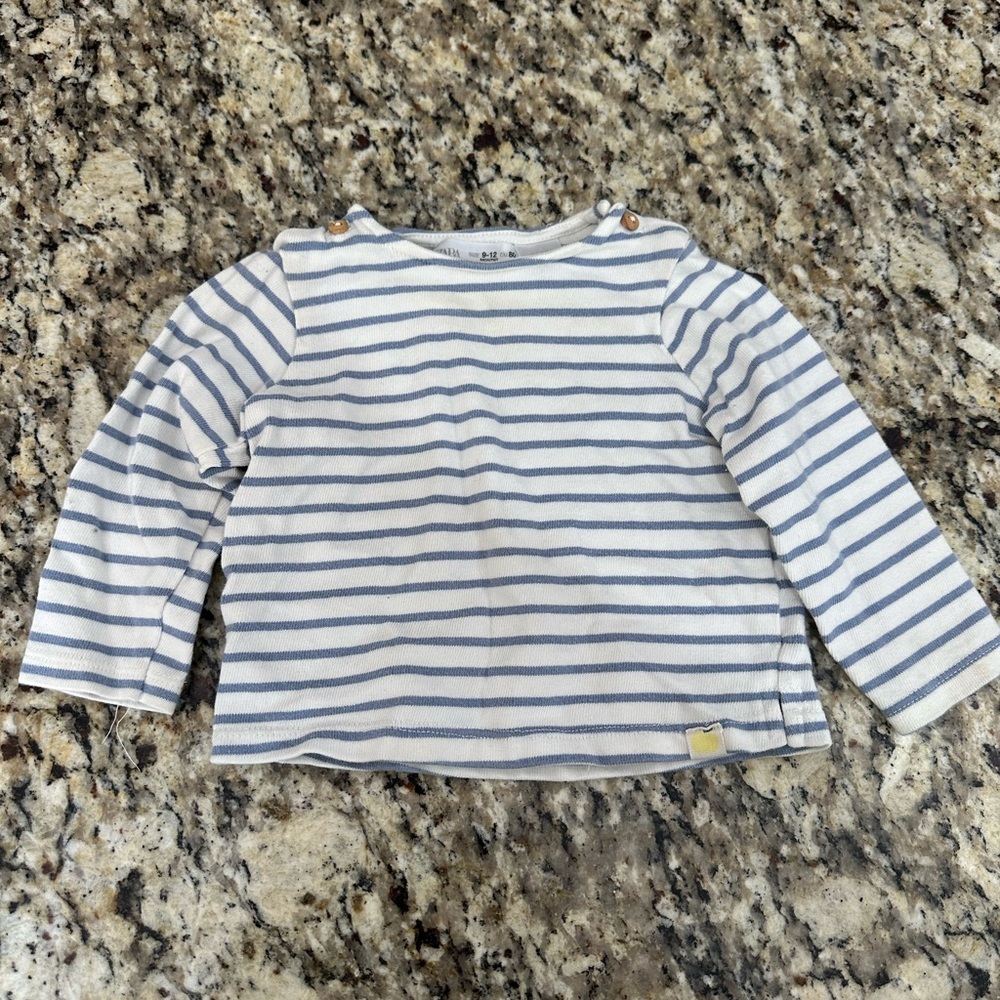 Zara Blue & White Striped Long-Sleeve Top